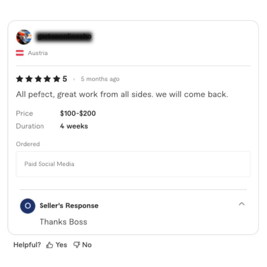 Verified Fiverr client review 3